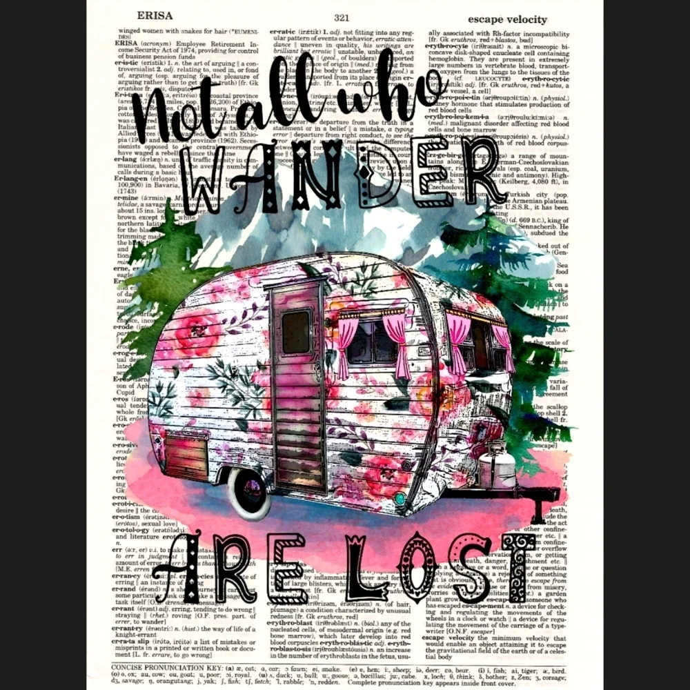 Wanderlust Camper Vintage Dictionary Art Print